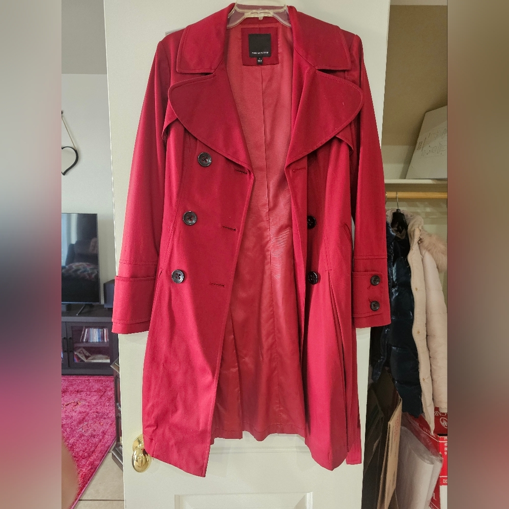 Vintage The Limited Red Double Breast Trench  Coat nwot